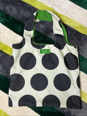 kate spade Black and White Polka Dot Tote with Green Interior